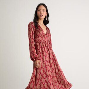 Lulus Graceful Impression Wine Red Floral Print Midi Dress - Size S